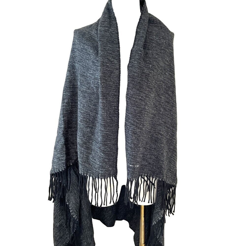 West Elm Fringed Shawl Wrap Scarf Gray Spacedye Large 44X56" Cozy Warm Soft Boho